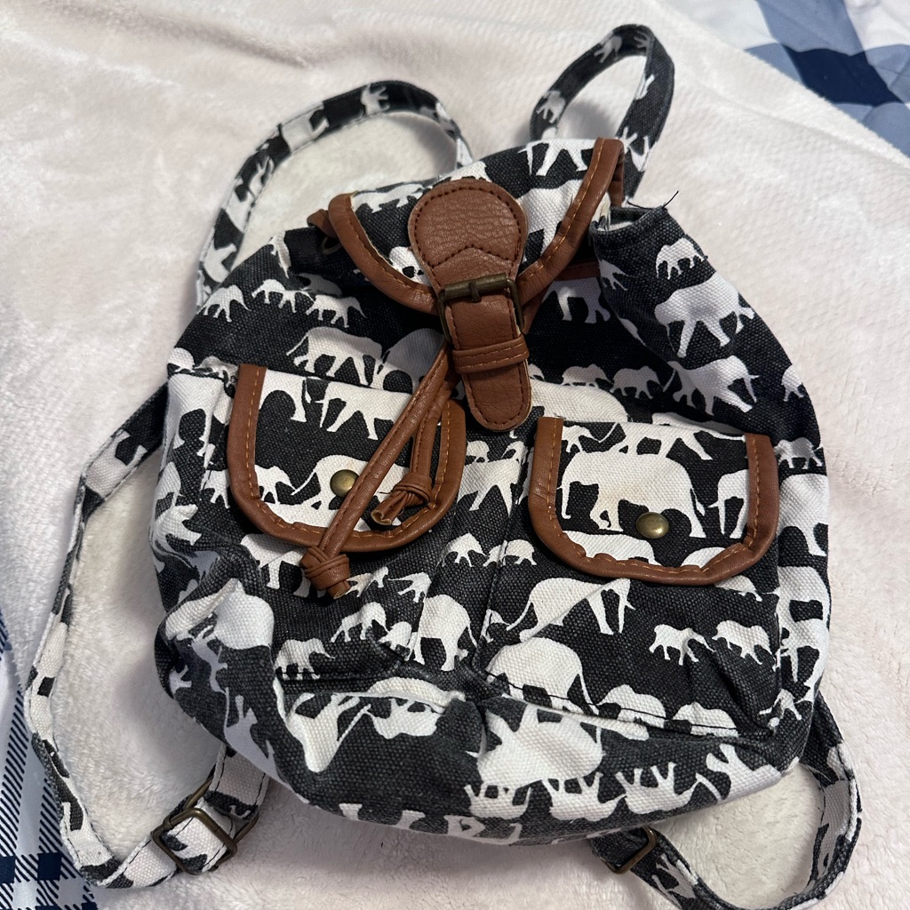 Women/Girls Small Backpack Black White Design W/ Pockets